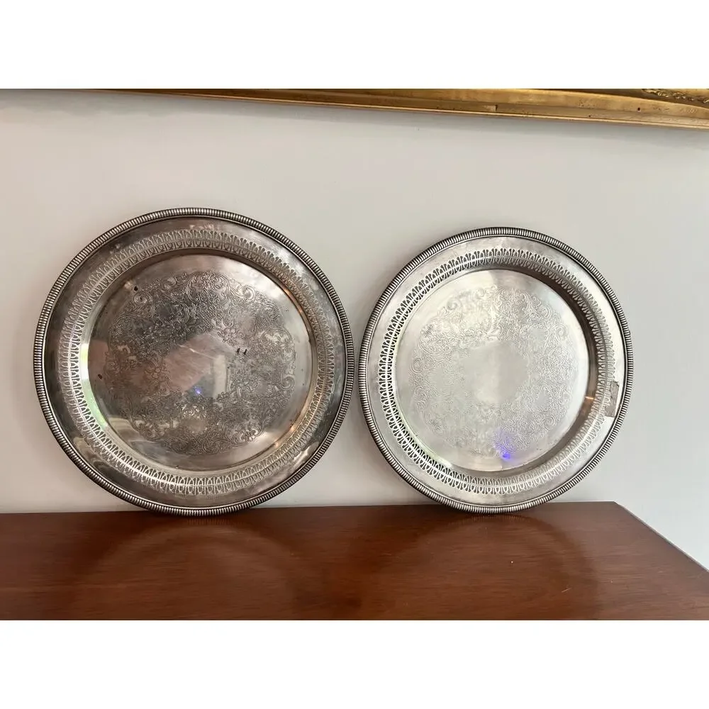 Two Vintage William Rogers Silverplate Tray Pattern 4271P 12 inch Serving Tray